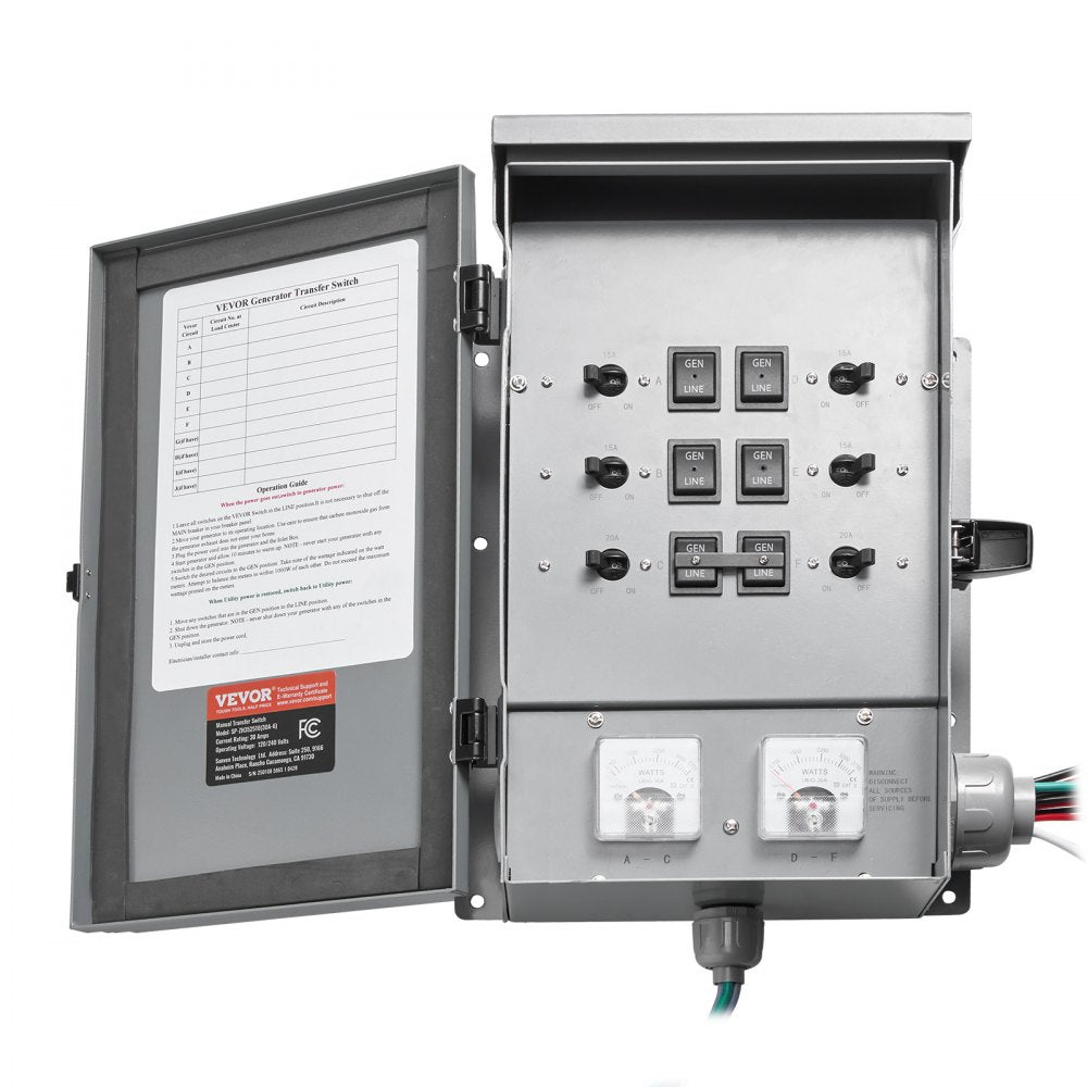 SP-ZH352510(30A-6) - 30A Manual Transfer Switch for 7500W Generators