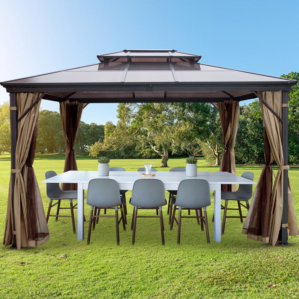 010938950459 - 10' x 10' Aluminum Gazebo with Netting and Double PVC Roof