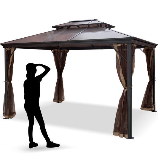 010938950459 - 10' x 10' Aluminum Gazebo with Netting and Double PVC Roof