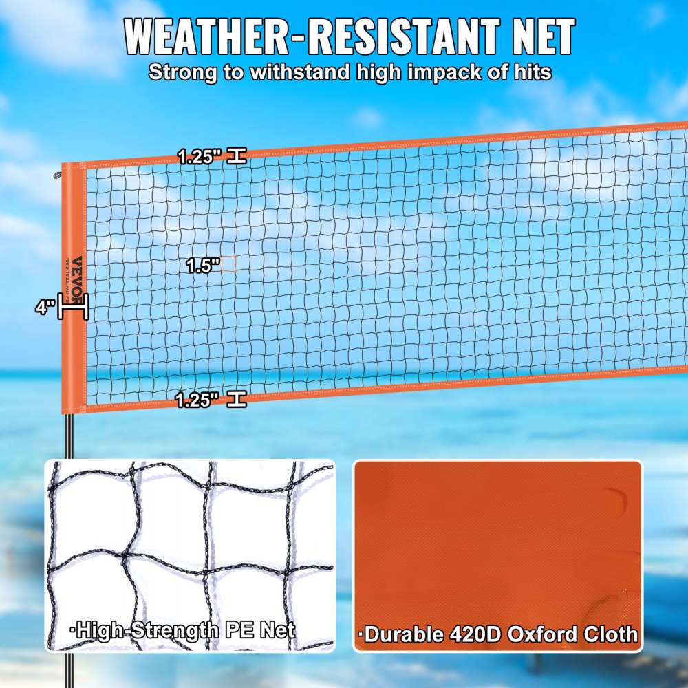 JH-205 - Durable 4-Way Volleyball Net with Adjustable Height & Carry Bag