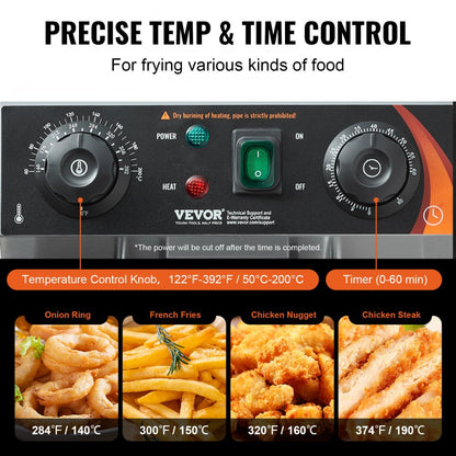 SC-102V - 3000W Stainless Steel Dual Tank Deep Fryer with Timer