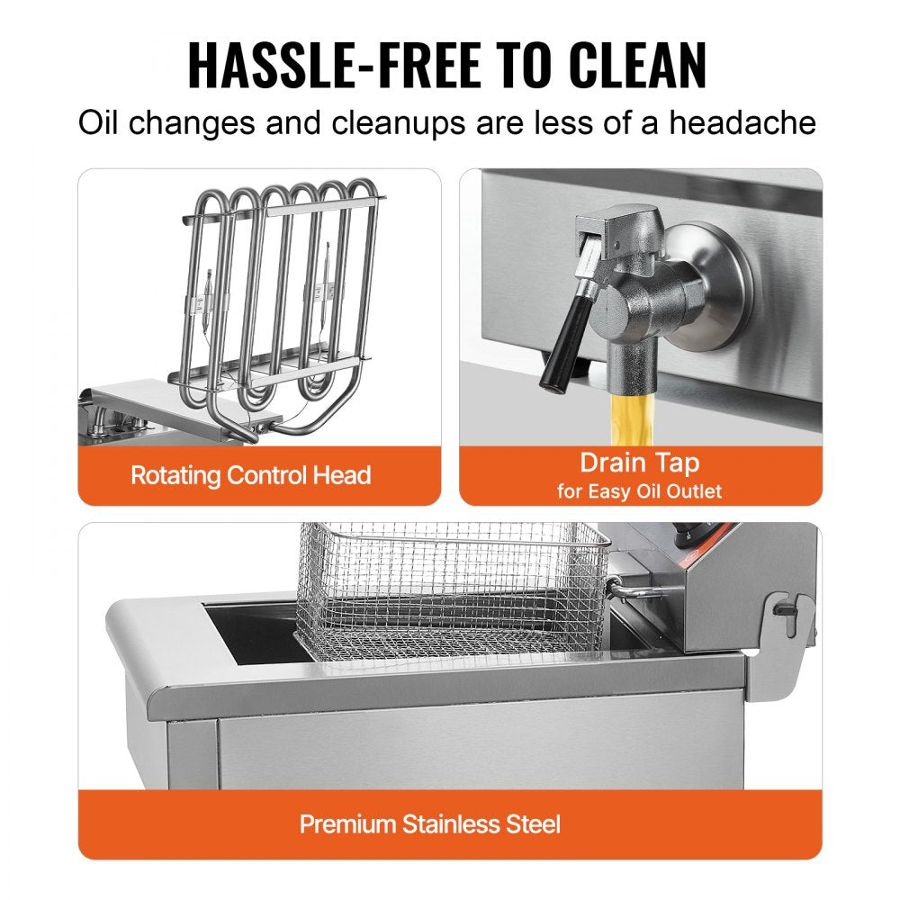 SC-102V - 3000W Stainless Steel Dual Tank Deep Fryer with Timer