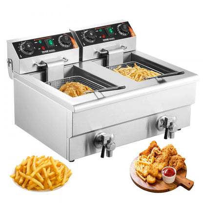SC-102V - 3000W Stainless Steel Dual Tank Deep Fryer with Timer