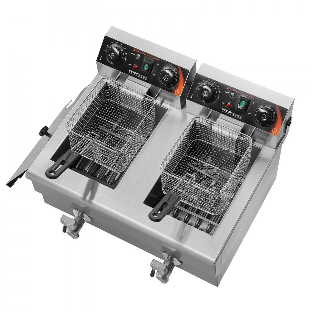 SC-102V - 3000W Stainless Steel Dual Tank Deep Fryer with Timer