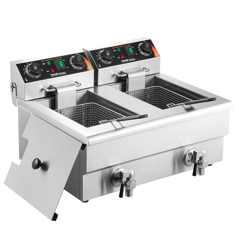 SC-102V - 3000W Stainless Steel Dual Tank Deep Fryer with Timer