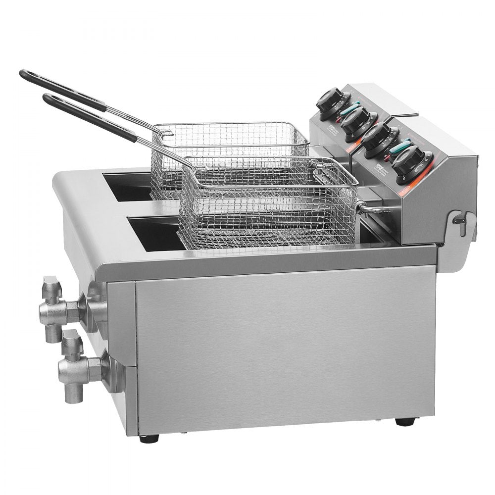 SC-102V - 3000W Stainless Steel Dual Tank Deep Fryer with Timer