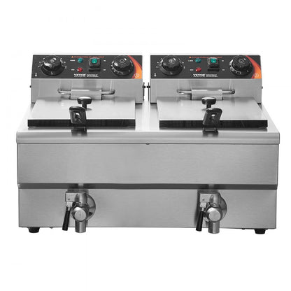 SC-102V - 3000W Stainless Steel Dual Tank Deep Fryer with Timer