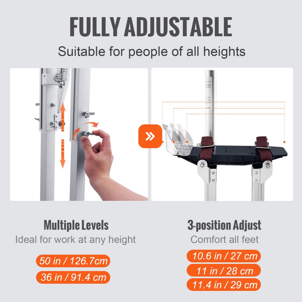 SGBGQ-3650 - Adjustable 36''-50'' Aluminum Drywall Stilts with Knee Pads