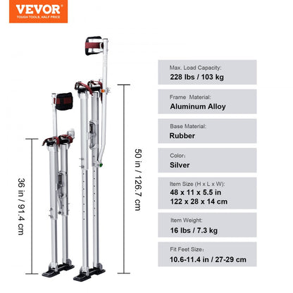 SGBGQ-3650 - Adjustable 36''-50'' Aluminum Drywall Stilts with Knee Pads