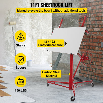 LG-021 - 11ft Drywall Lift with Lockable Wheels & 150lbs Capacity
