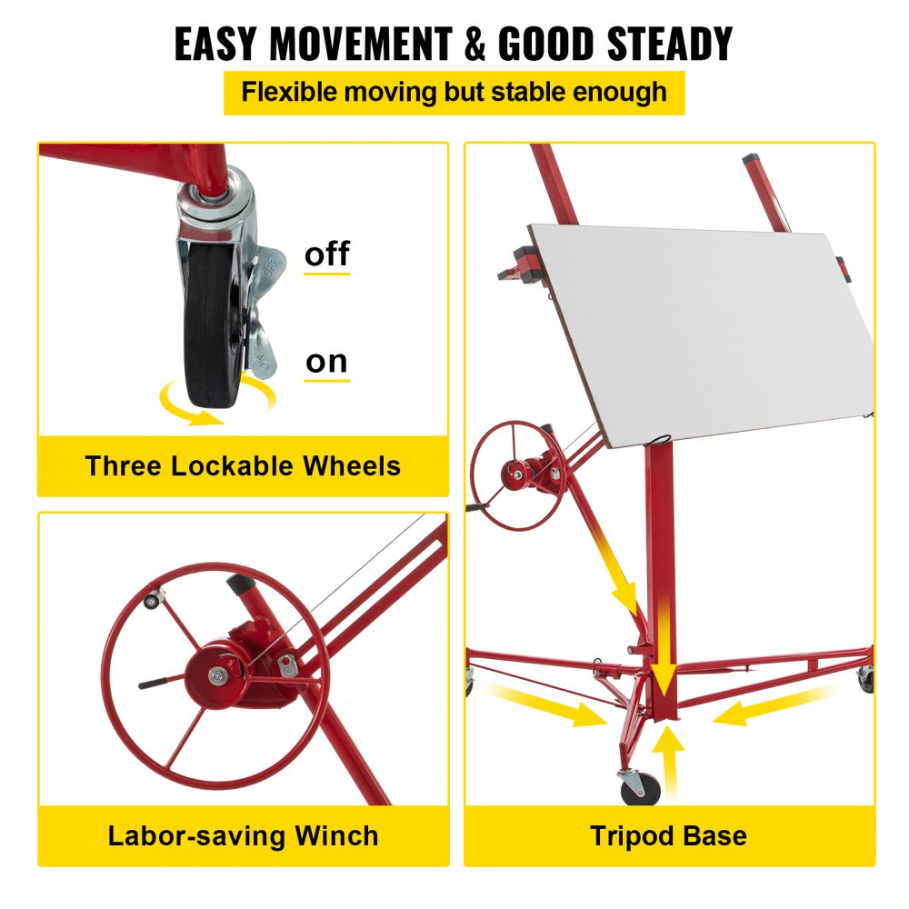 LG-021 - 11ft Drywall Lift with Lockable Wheels & 150lbs Capacity