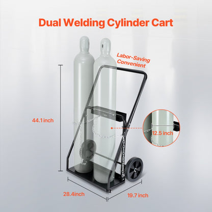 WT-179 - Heavy-Duty Dual Cylinder Cart with 10" Wheels and Safety Chains