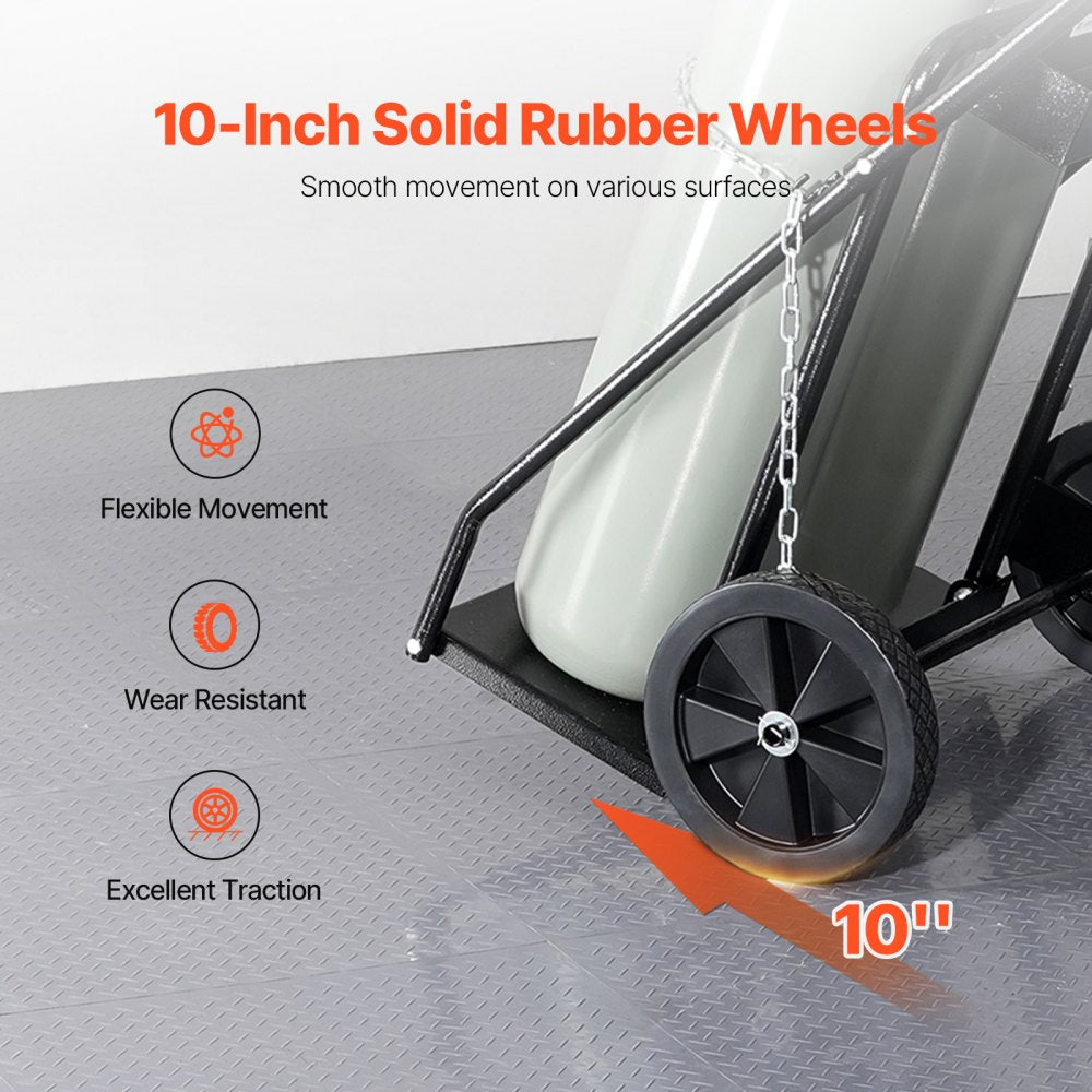 WT-179 - Heavy-Duty Dual Cylinder Cart with 10" Wheels and Safety Chains