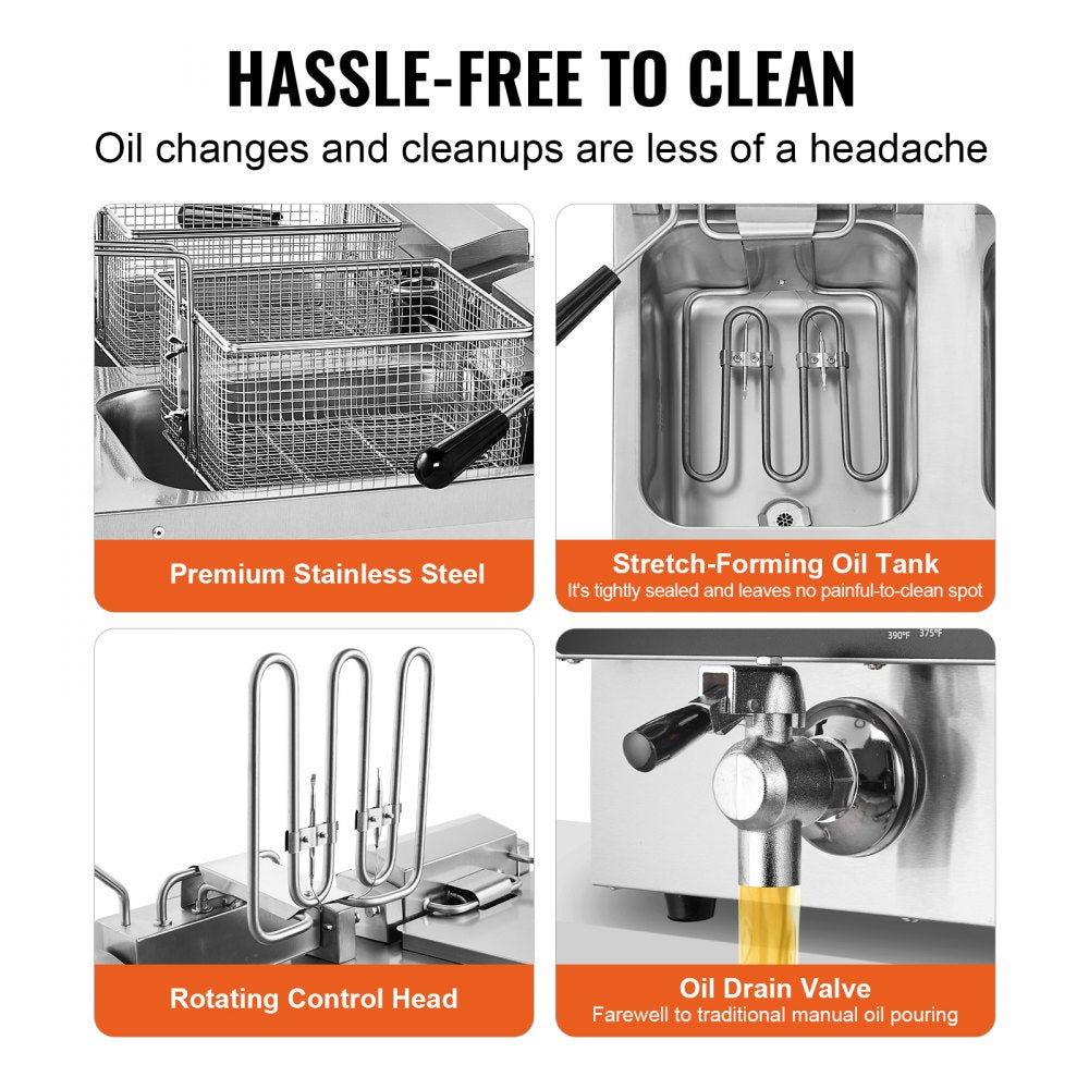 EF-6V-2 - 9Qt Dual Tank Electric Deep Fryer with Timer & Safety Features