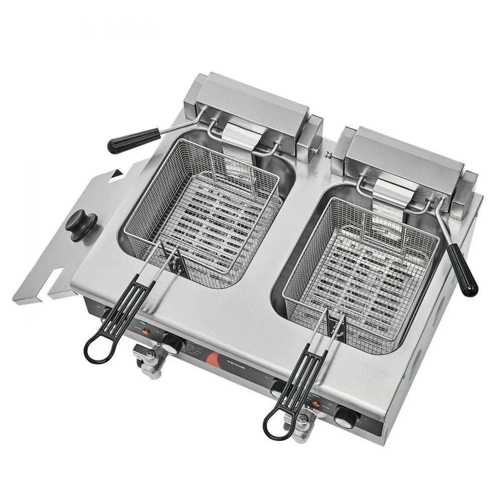 EF-6V-2 - 9Qt Dual Tank Electric Deep Fryer with Timer & Safety Features