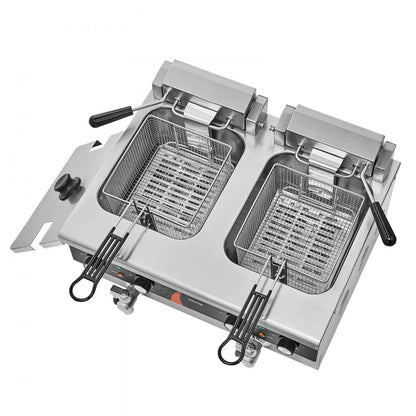 EF-6V-2 - 9Qt Dual Tank Electric Deep Fryer with Timer & Safety Features