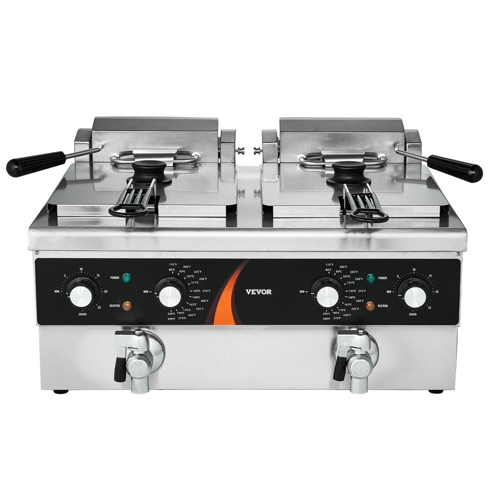 EF-6V-2 - 9Qt Dual Tank Electric Deep Fryer with Timer & Safety Features