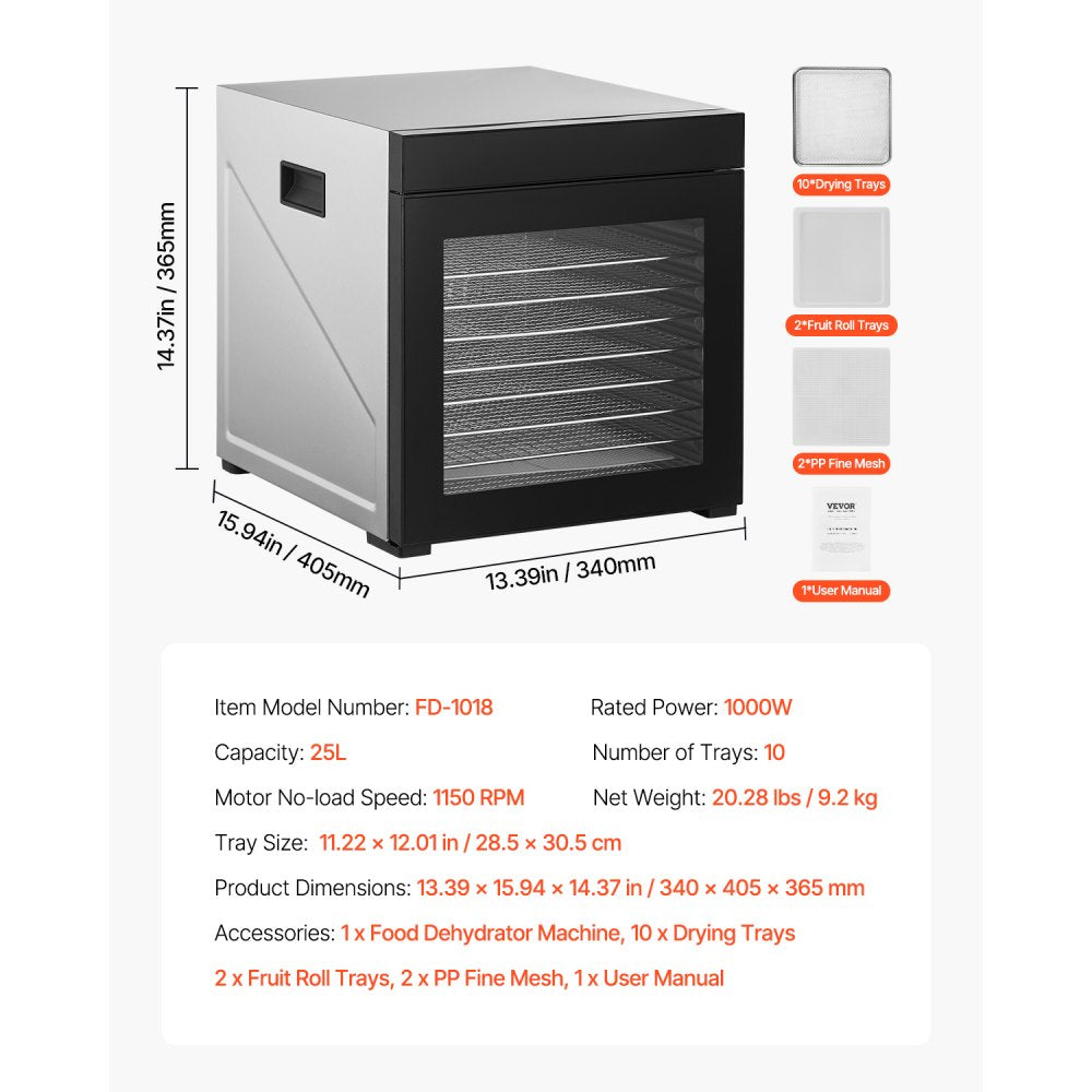 FD-1018 - 10-Layer Digital Food Dehydrator for Fruits & Jerky