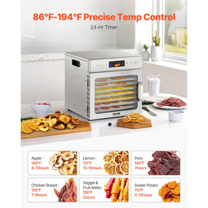 H8-C001 - 8-Layer Stainless Steel Food Dehydrator with Smart Timer