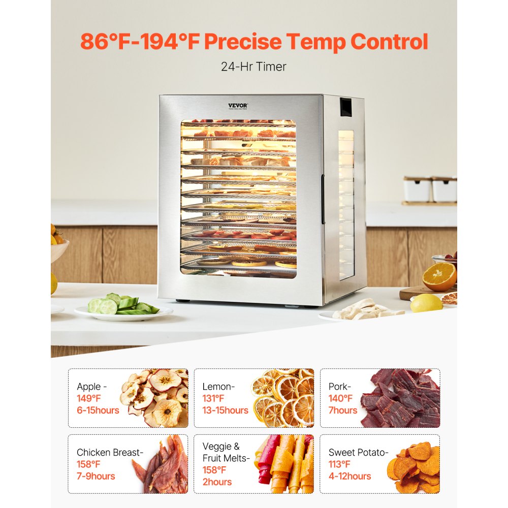 FD-1009 - 12-Layer Stainless Steel Food Dehydrator with Digital Timer