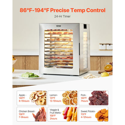 FD-1009 - 12-Layer Stainless Steel Food Dehydrator with Digital Timer