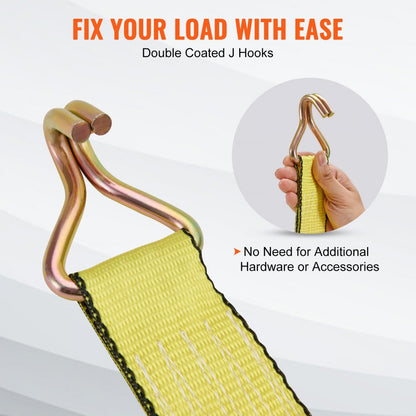 XMRS50-4-2 - Heavy-Duty 5000 lb Ratchet Tie Down Straps with Double J Hooks