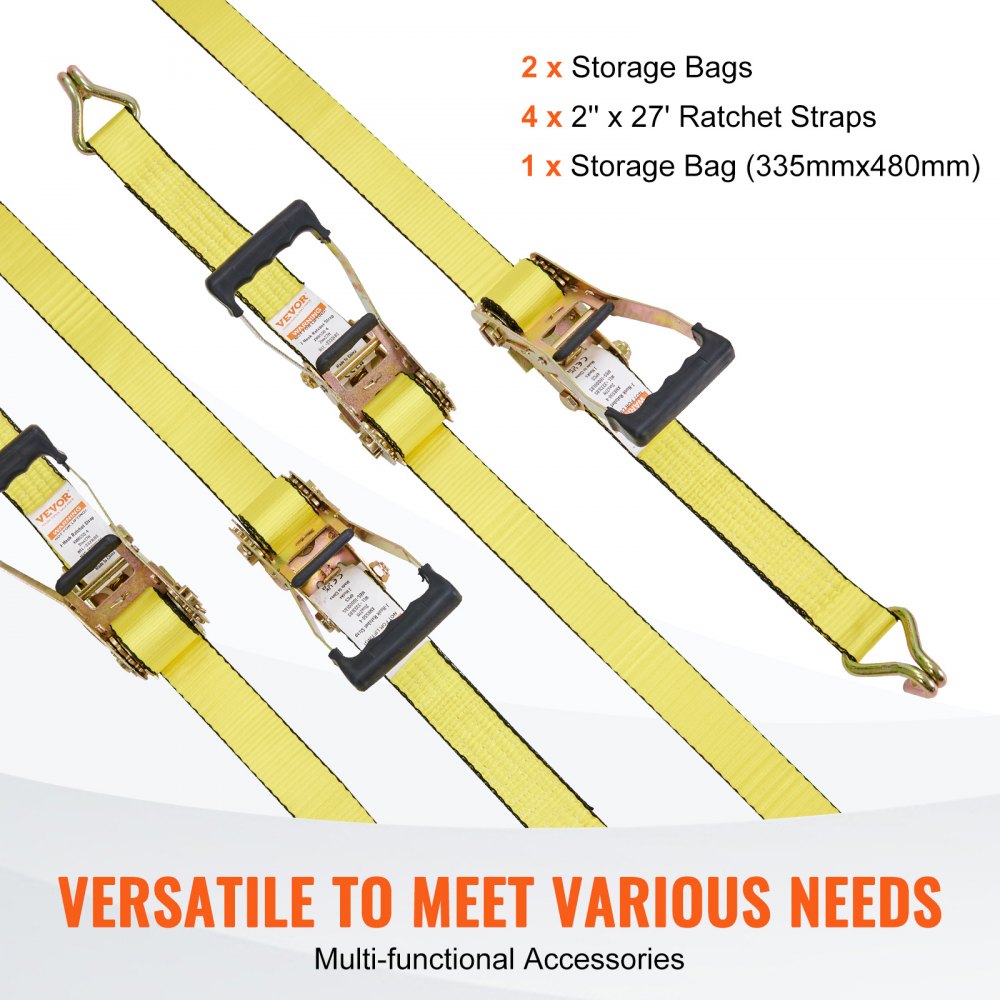 XMRS50-4 - 4PK VEVOR 27' Ratchet Tie Down Straps with 10000 lb Strength