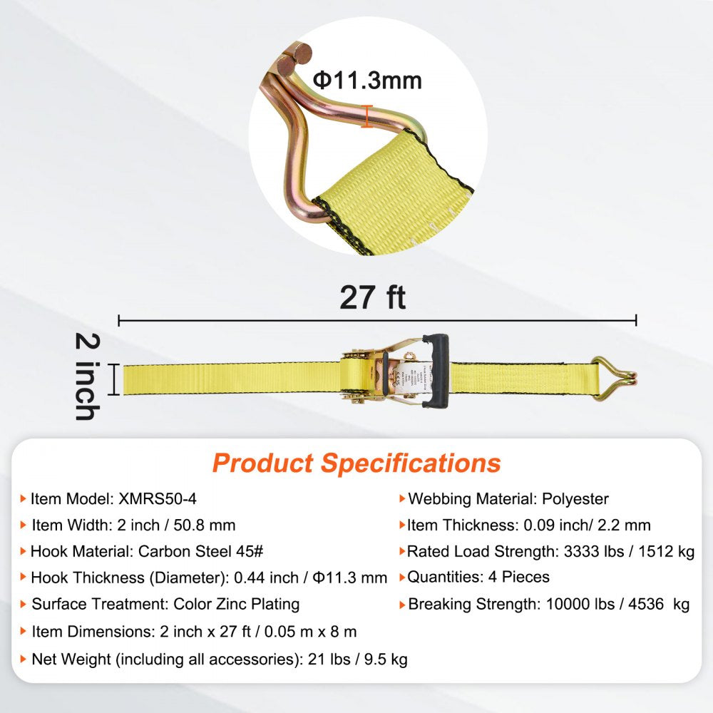 XMRS50-4 - 4PK VEVOR 27' Ratchet Tie Down Straps with 10000 lb Strength