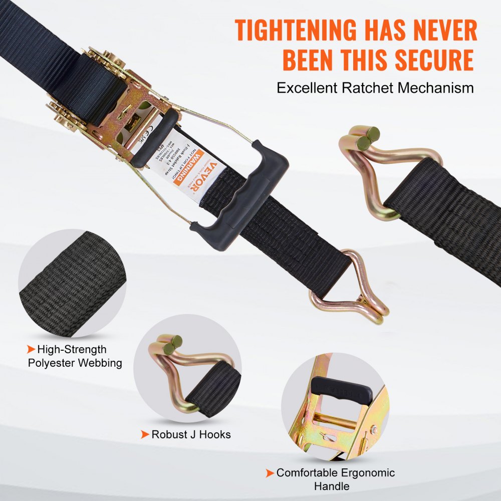 XMRS50-4-3 - Heavy-Duty 2" x 8' Polyester Tie Down Straps (4-Pack)