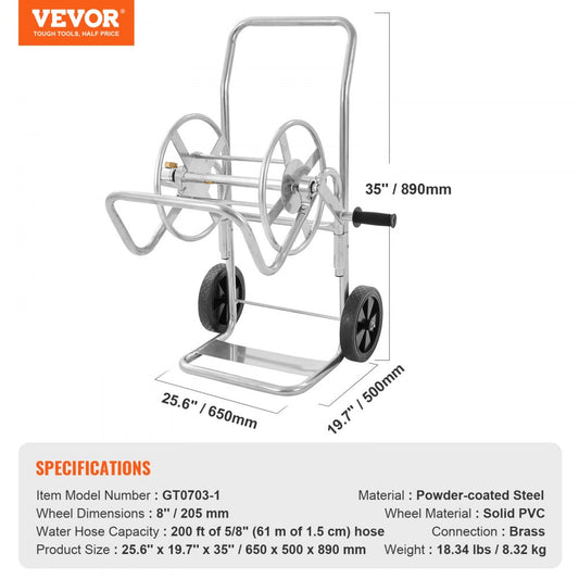 GT0703-1 - Durable Hose Reel Cart for 200ft of 5/8" Hose
