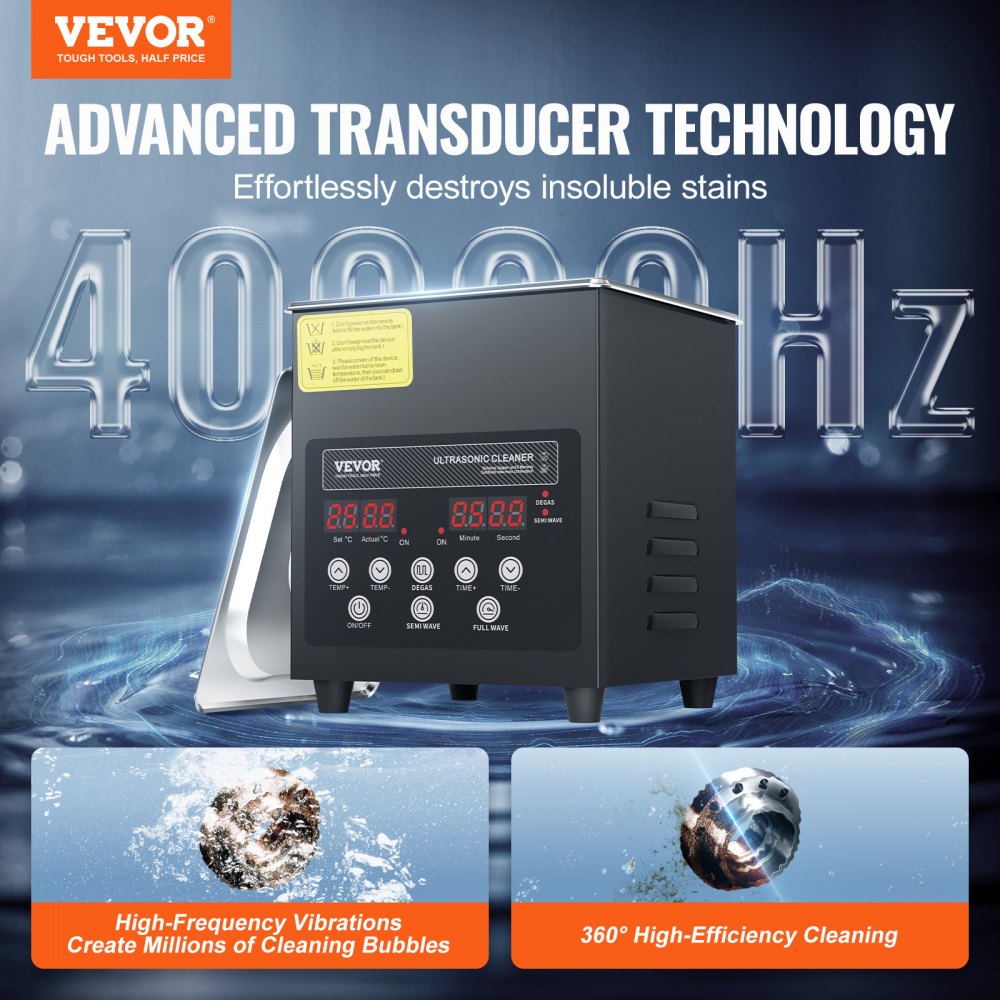 KZ-F2 - VEVOR 2L Ultrasonic Cleaner, 40 kHz with Digital Control