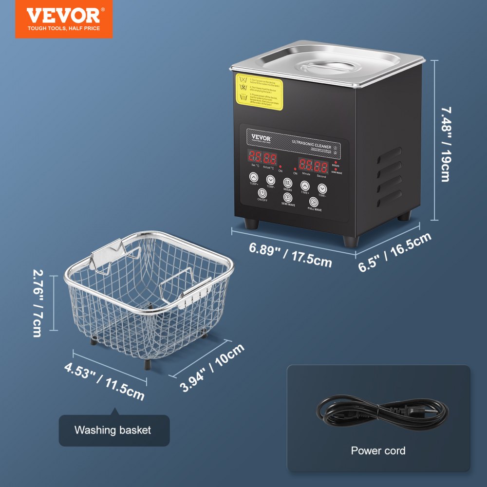 KZ-F2 - VEVOR 2L Ultrasonic Cleaner, 40 kHz with Digital Control