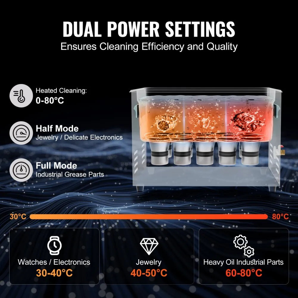 TH-SPQXJ-100A - VEVOR 30L Ultrasonic Cleaner with Dual Power Settings