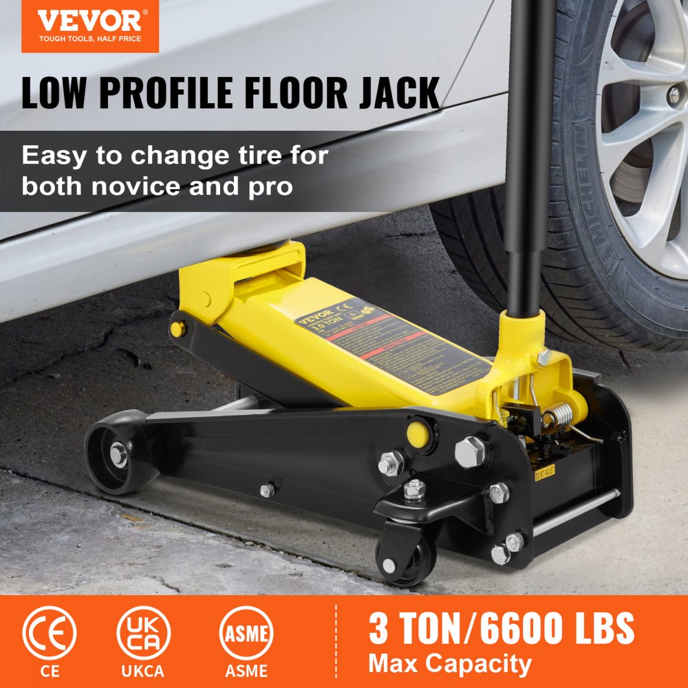 S508 - 3 Ton Low-Profile Hydraulic Jack, Lifts 5.12" to 20"