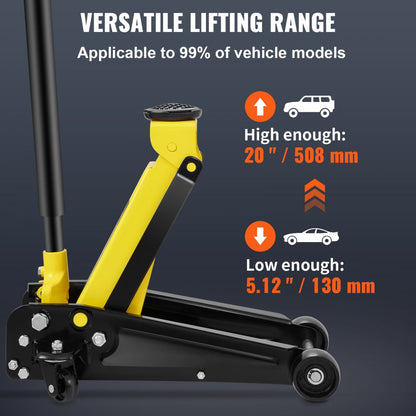 S508 - 3 Ton Low-Profile Hydraulic Jack, Lifts 5.12" to 20"