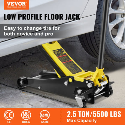 K496 - 2.5 Ton Low Profile Steel Floor Jack with Dual Pistons