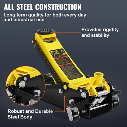 K496 - 2.5 Ton Low Profile Steel Floor Jack with Dual Pistons