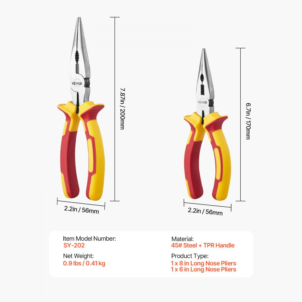 SY-202 - Ergonomic 8" & 6" Needle Nose Pliers Set, High-Carbon Steel