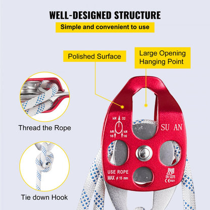 010286206916 - Heavy-Duty Double Pulley System with 6600lbs Strength