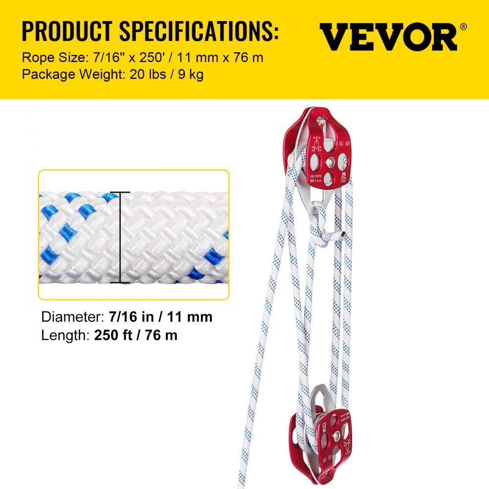 010286206916 - Heavy-Duty Double Pulley System with 6600lbs Strength