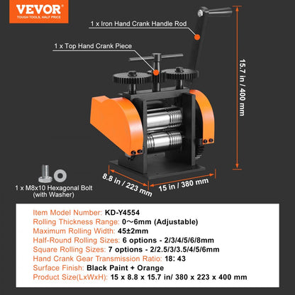 KD-Y4554 - 0-6 mm VEVOR Rolling Mill for Jewelry Crafting
