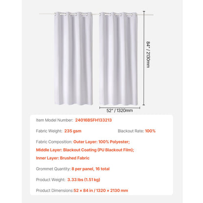 24016BSFH133213 - Triple-Layer 52x84 Blackout Curtains for Light Blocking