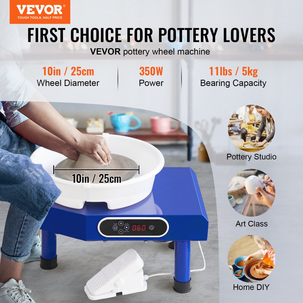 010687990439 - 9.8in Pottery Wheel with 350W Motor, 17.6lbs Capacity