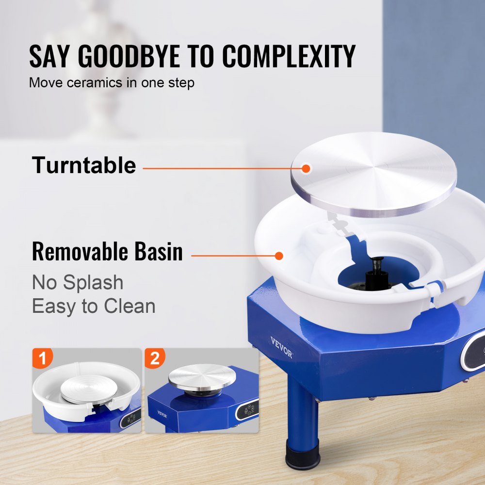 010687990439 - 9.8in Pottery Wheel with 350W Motor, 17.6lbs Capacity