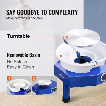 010687990439 - 9.8in Pottery Wheel with 350W Motor, 17.6lbs Capacity