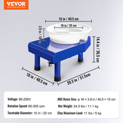 010687990439 - 9.8in Pottery Wheel with 350W Motor, 17.6lbs Capacity