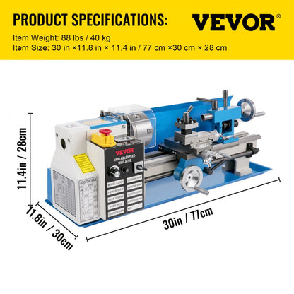 010631700507 - Compact 7"x14" Wood Lathe with 550W Motor & LED Light