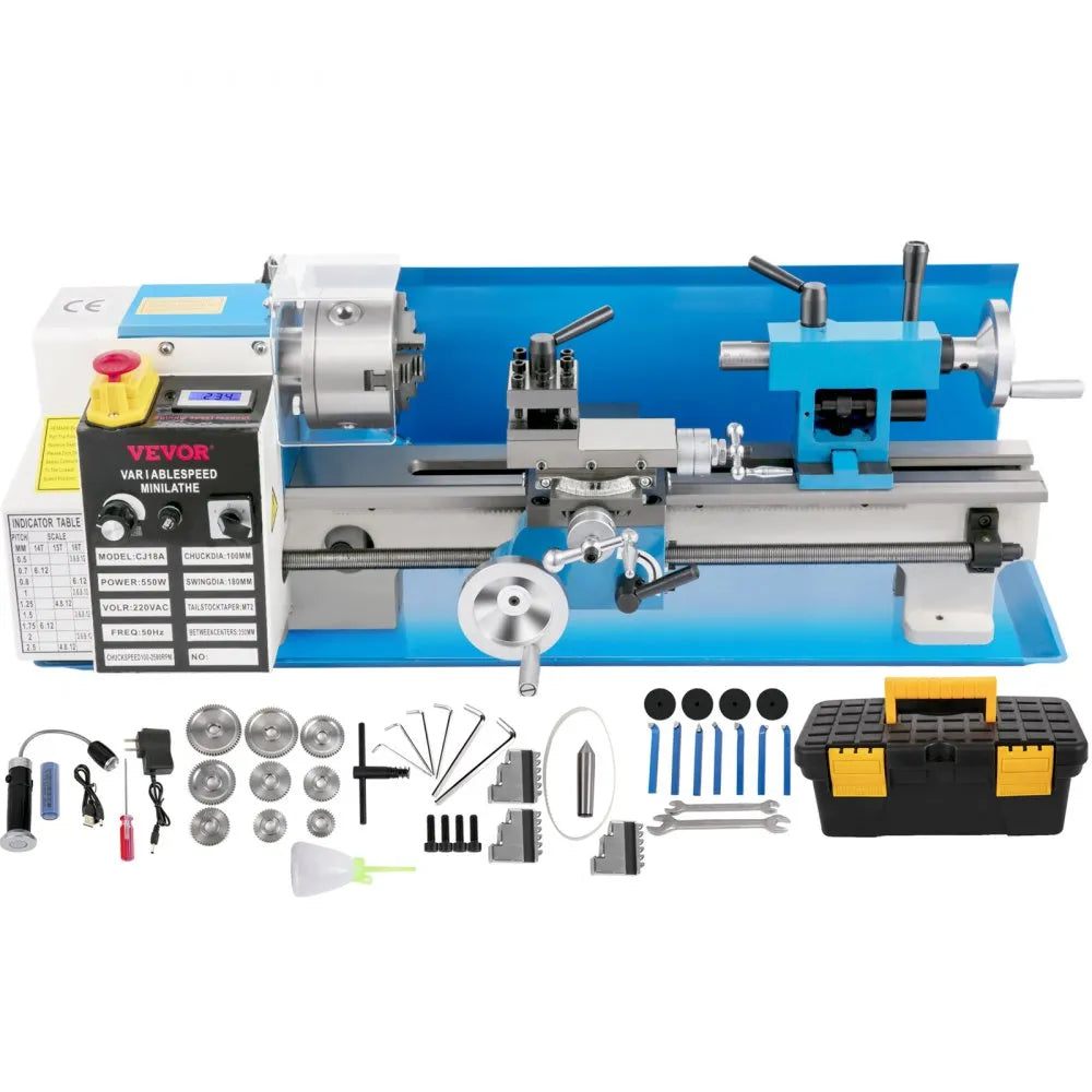 010631700507 - Compact 7"x14" Wood Lathe with 550W Motor & LED Light
