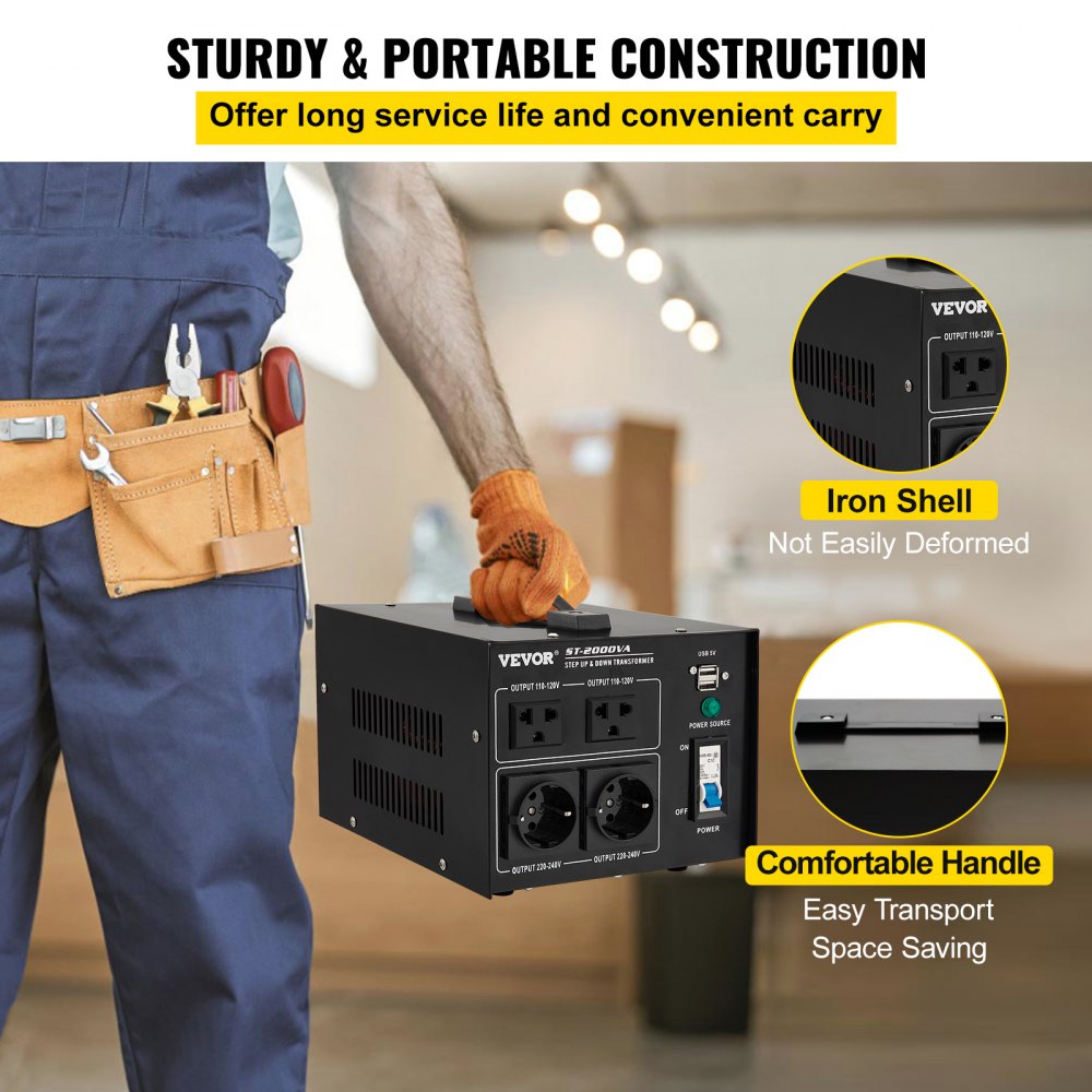 ST-2000VA - Compact 2000W Voltage Converter with Multi-Outlet Design