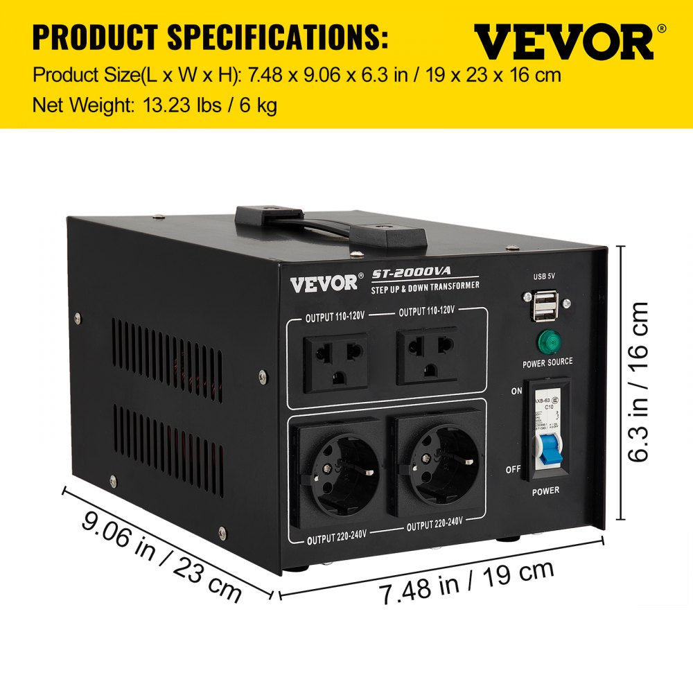 ST-2000VA - Compact 2000W Voltage Converter with Multi-Outlet Design